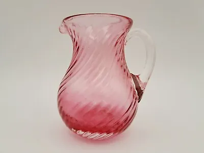 Adorable Vintage Miniature 3.5  Hand Blown Pink Swirl Art Glass Pitcher Creamer • $19.99