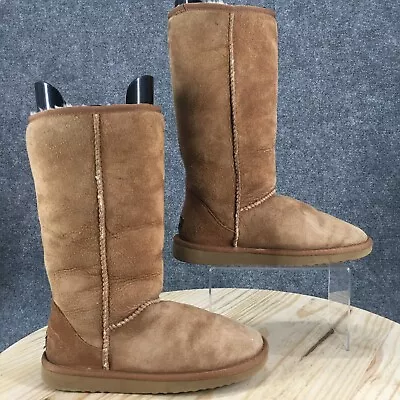 UGG Winter Boots Womens 7 Classic Tall II Brown Suede Pull On Mid Calf Round • $25.34