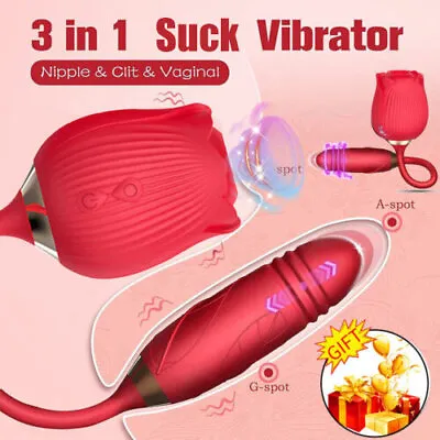 For Rose Clit-G-spot Vibrator Oral Sucking Thrusting Dildo Bullet Sex Toy Women • $16.89