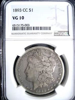 1893-CC Morgan Dollar NGC VG-10 Rare Date Original++++ • $629