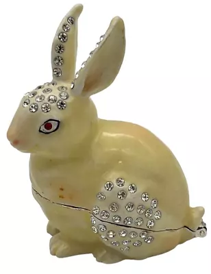 Enameled Rabbit Hinged Trinket Box Embellished W/ Brilliant Austrian Crystals • $19.99