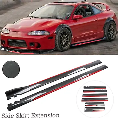 For Mitsubishi Eclipse Carbon Fiber + Red  Look Side Skirt Extension Spoiler • $99.99