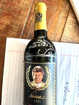 Mario Andretti Retirement Wine Bottle From 1991  Arivaderci Mario  • $250