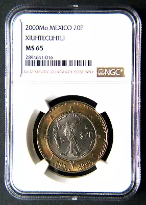 2000 Mexico 20 Pesos Millenium Xiuhtecuhtli Aztec Nuevo Fuego Coin - NGC MS65 • $79.89