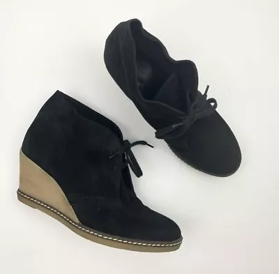 J. Crew MacAlister Black Suede Womens Wedge Boots Italian Leather Size 8 • $29.99