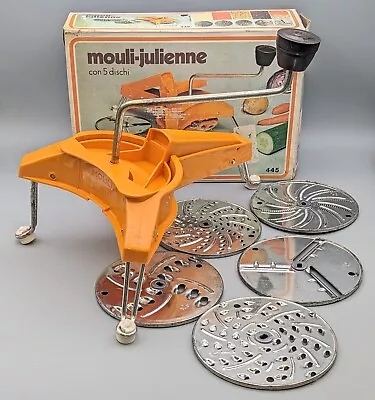 Vintage Moulinex 445 Mouli-Julienne 5-Disc Slicer Shredder Grater Orange France • $34.80