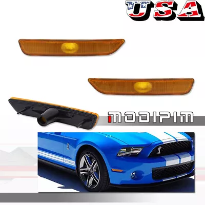 For 2010-2014 Ford Mustang Front Bumper Side Marker Lights Reflectors Amber Lens • $14.99