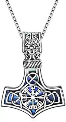 Thors Hammer Compass Necklace Sterling Silver Viking Amulet Pendant Men Women • $94.71