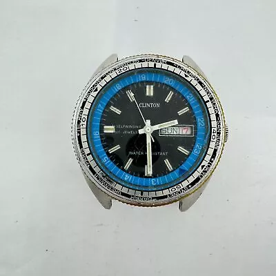 Vintage Clinton World Time Diver Style Men's Automatic Wristwatch Steel • $110