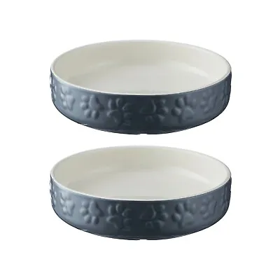 2pcs Mason Cash 13cm Grey Stoneware Cat Food Bowl Water Dish Pet Feeding Plate • £8.95