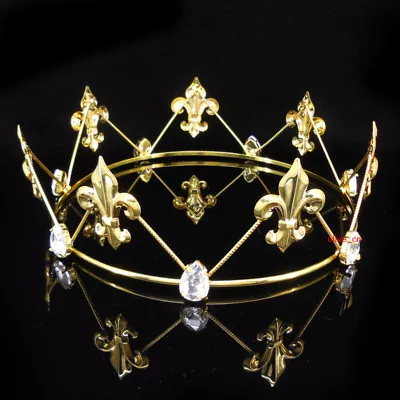 Men's Imperial Medieval Fleur De Lis Gold King Metal Crown 6cm High Tall 57cm C • $13.92