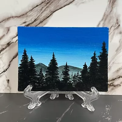 ACEO Original Mountain Snow Landscape Acrylic Painting 2.5” X 2.5 Easel Included • $20