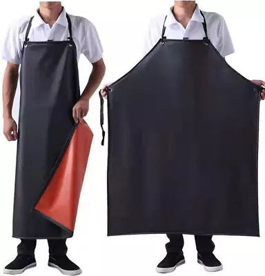 Waterproof Rubber Vinyl Apron Black - 43Hx29W Adjustable Long Black Lightweight • $13.09