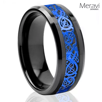 🔥 Mens Rings Blue Celtic Dragon Black Ring Tungsten Rings For Men Wedding Bands • $13.56