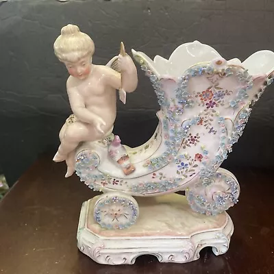 Antique 19 Th C German Porcelain Elfinware Mossware Cherub Angel Fairy Figure • $85