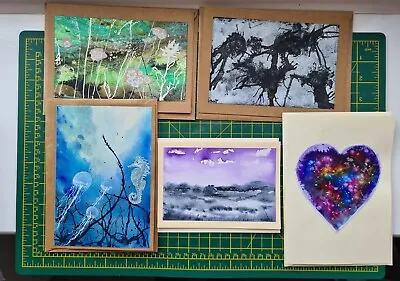 £4.50 • Buy Handpainted Unique Original Greetings Cards Blank Inside 5 Cards With Envelopes 