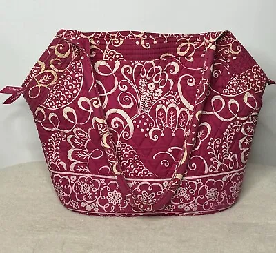 Vera Bradley Angle Tote Retired Pink White Twirly Birds Quilted Shoulder Bag • $20