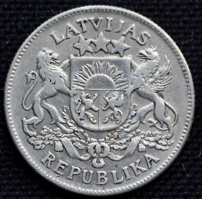 1925 Latvia - 2 Lati - .835 Silver - Km #8 • $19.99