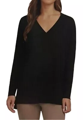 $7.50 • Buy Matty M Women's Large Long Sleeve V-Neck Tunic Sweater With Side-Slits Black
