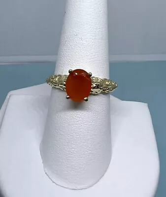 Ring 10k Yellow Gold Mexican Fire Opal Orange 9x7 Oval Size 8 Nugget Shank • £235.64