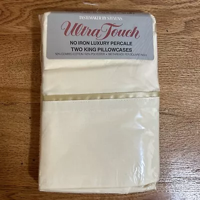2 Vintage Pillow Cases King Ultra Touch Stevens Ecru New In Package 50/50 • $14.99