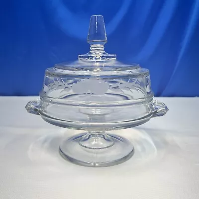 Antique EAPG Bryce Higbee Glass Covered Butter Dish Homestead Pattern W/ Etching • $28.16