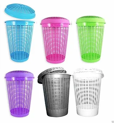 50 L Circular Plastic Laundry Linen Washing Basket Bin Storage Hamper With Lid • £10.45