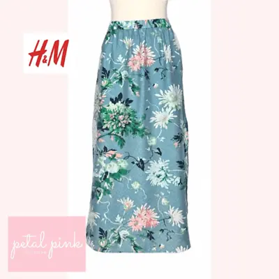 NWOT | SIZE MED | H & M Floral Maxi Skirt Side Slits Green Peach Spring • $11.25