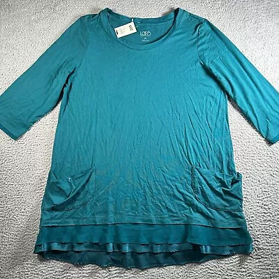 Logo Shirt Womens XL Blue 3/4 Sleeve Layered Casual Ladies Top NWT • £15.53