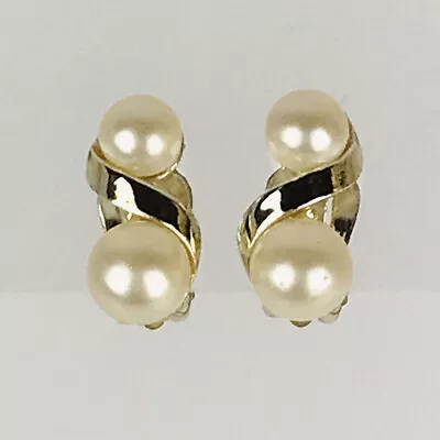 Marvella Signed Faux Pearl Swirl Clip On Earrings Gold Tone 7/8” X 1/2” • $15