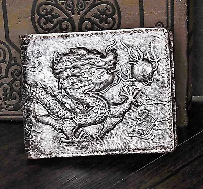 Mens Dragon Luxury Quality Leather Wallet Credit Card Holder Purse Sliver Brown • $13.90