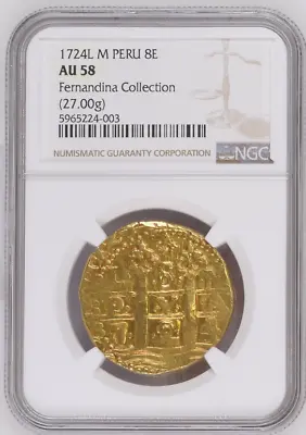 1724l M Peru 8 Escudo Ngc Au 58 Finest Known • $47500