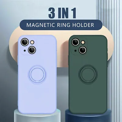 $7.99 • Buy Liquid Silicone Case For IPhone 13 12 Pro Max 11 SE Ring Holder Shockproof Cover