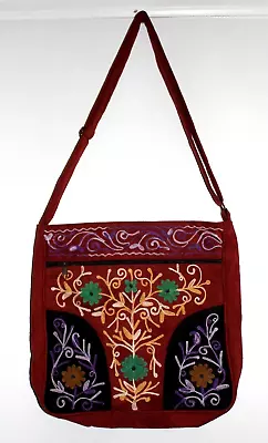 12  X 12 L Vintage Suede And Embroidery  Bag  Made In Nepal • $14.99