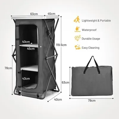 Costway Folding Pop-Up Cupboard Compact Camping Storage Cabinet W/ Bag Large • £35