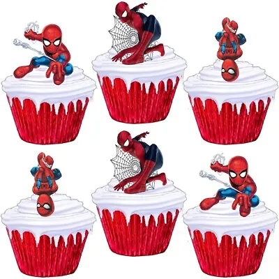 Spiderman # Stand Up Cup Cake Toppers Edible Birthday Party Decorations • £2.38