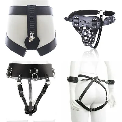 Bondage Harness PU Leather Strapon Holder V Chastity Panties Lingerie Belt BDSM • £12.72