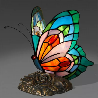 Tiffany Style Table Lamp Butterfly Stained Glass Desk Light Vintage Table Light • $69.99