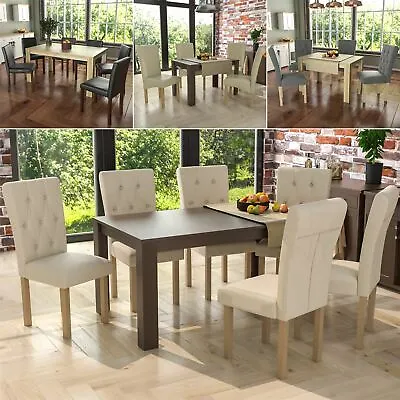 Dining Table & Chairs Set 4/6 Faux Leather Fabric Padded Seat Kitchen Furniture • £74.99