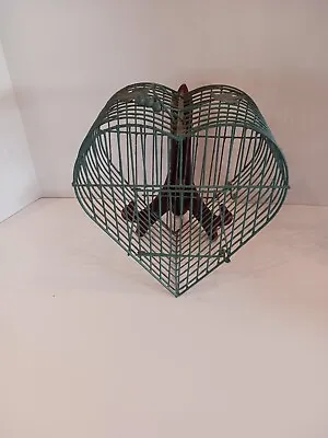 Vintage Decorative Green Wire Bird Cage Heart Shaped W/Door • $28