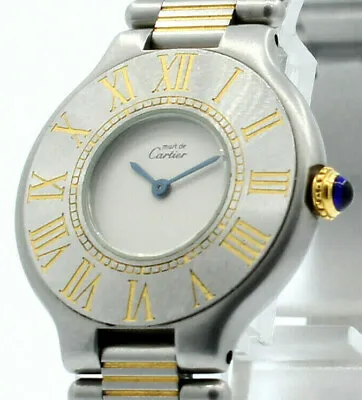 Ladies CARTIER Must De Cartier 21 Steel And Gold Round Dress Watch • $1398