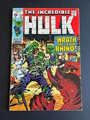  Incredible Hulk #124 - Rhino Appearance (Marvel 1970) VF+ • $46.33