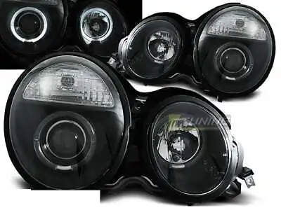 Pair Of Headlights For Mercedes W210 E-CLASS 95-99 Halo Rims Black CA LPME30 XIN • $429.52