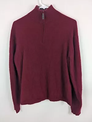 Alan Flusser Sweater Men's Small Red 100% Cashmere 2-Ply 1/4 Zip Pullover • $21