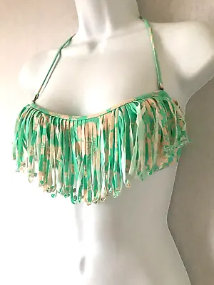 Green & Pink HOLLISTER Halter / Strapless Bikini Top Size 10 (S) - Padded Tassel • £6.75