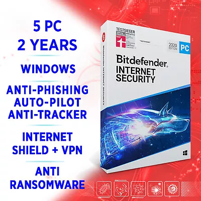 Bitdefender Internet Security 2024 5 PC 2 Years FULL EDITION + VPN • $79.99