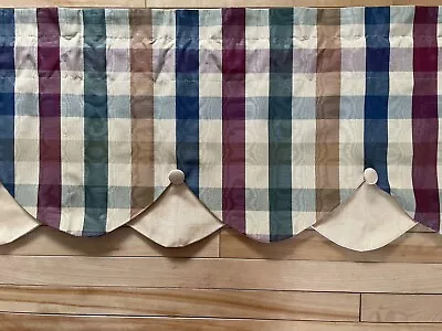 Country Curtain Brand Moire Valance Scallop Buttons Plaid Gold Burgundy Have 3 • $34.95