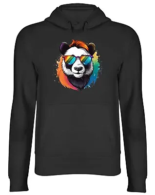 Hipster Panda Hoodie Mens Womens Rainbow Sunglasses Bear Top Gift • £17.99