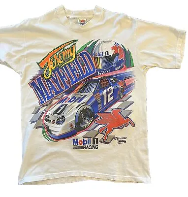 Vintage Jeremy Mayfield Mobil 1 Racing 1998 NASCAR T Shirt 90s White SZ L • $46.99