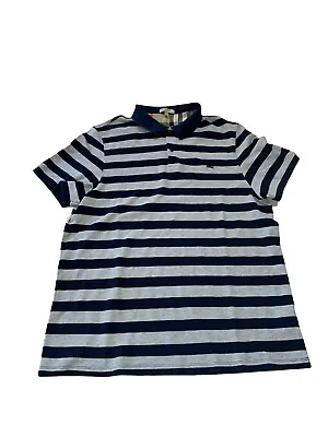 Burberry London Polo Shirt Mens 2XL XXL Navy Blue & Gray Stripe Logo Cotton • $49.99